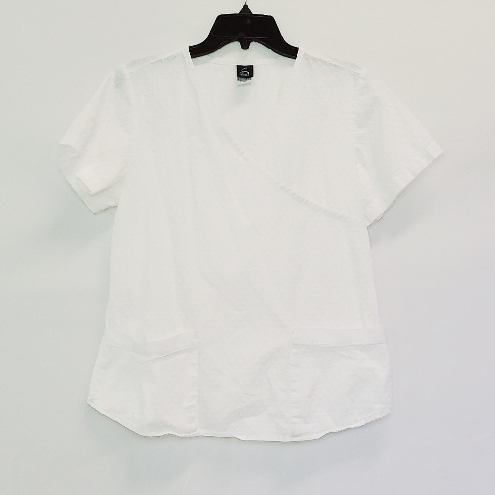 Barco white polka dot scrub stop